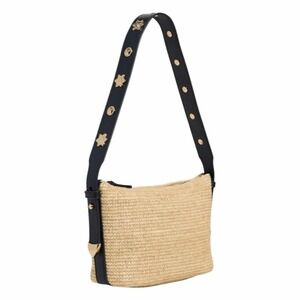 Madewell Sun Medallion‎ Straw Shoulder Bag Natural Black Leather